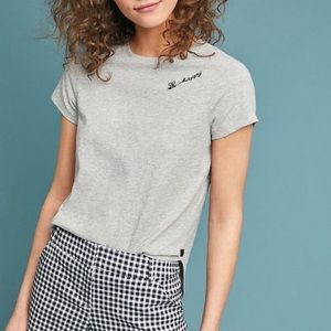 Anthropologie Now or Never Bee Happy Embroidered Cotton T-Shirt
